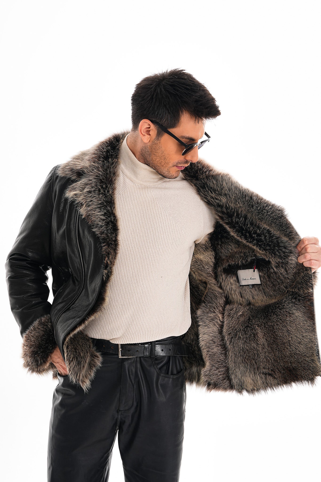 The Cortina Fox Edition Black Shearling Leather Men Jacket