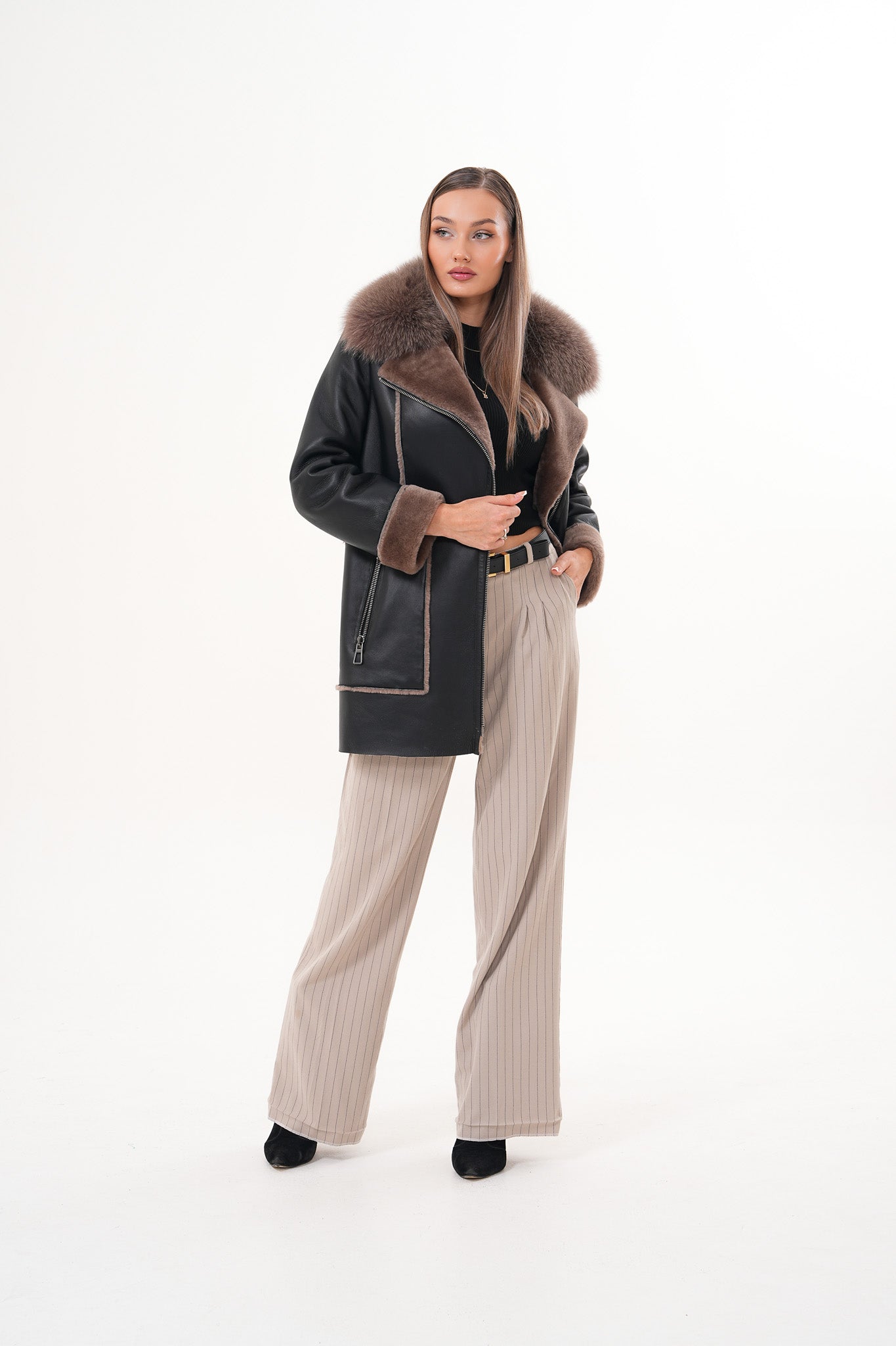 The Avalon Shearling Black Leather Women Jacket