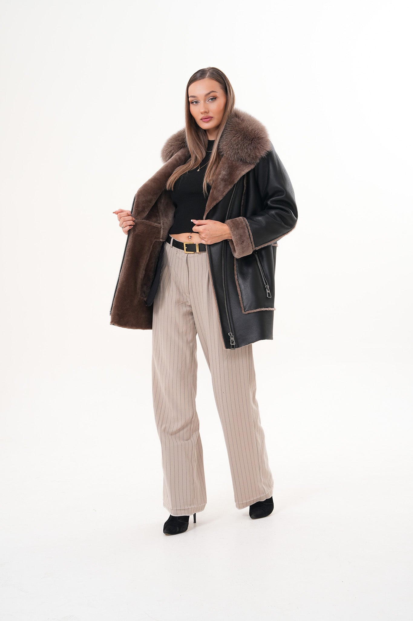 The Avalon Shearling Black Leather Women Jacket