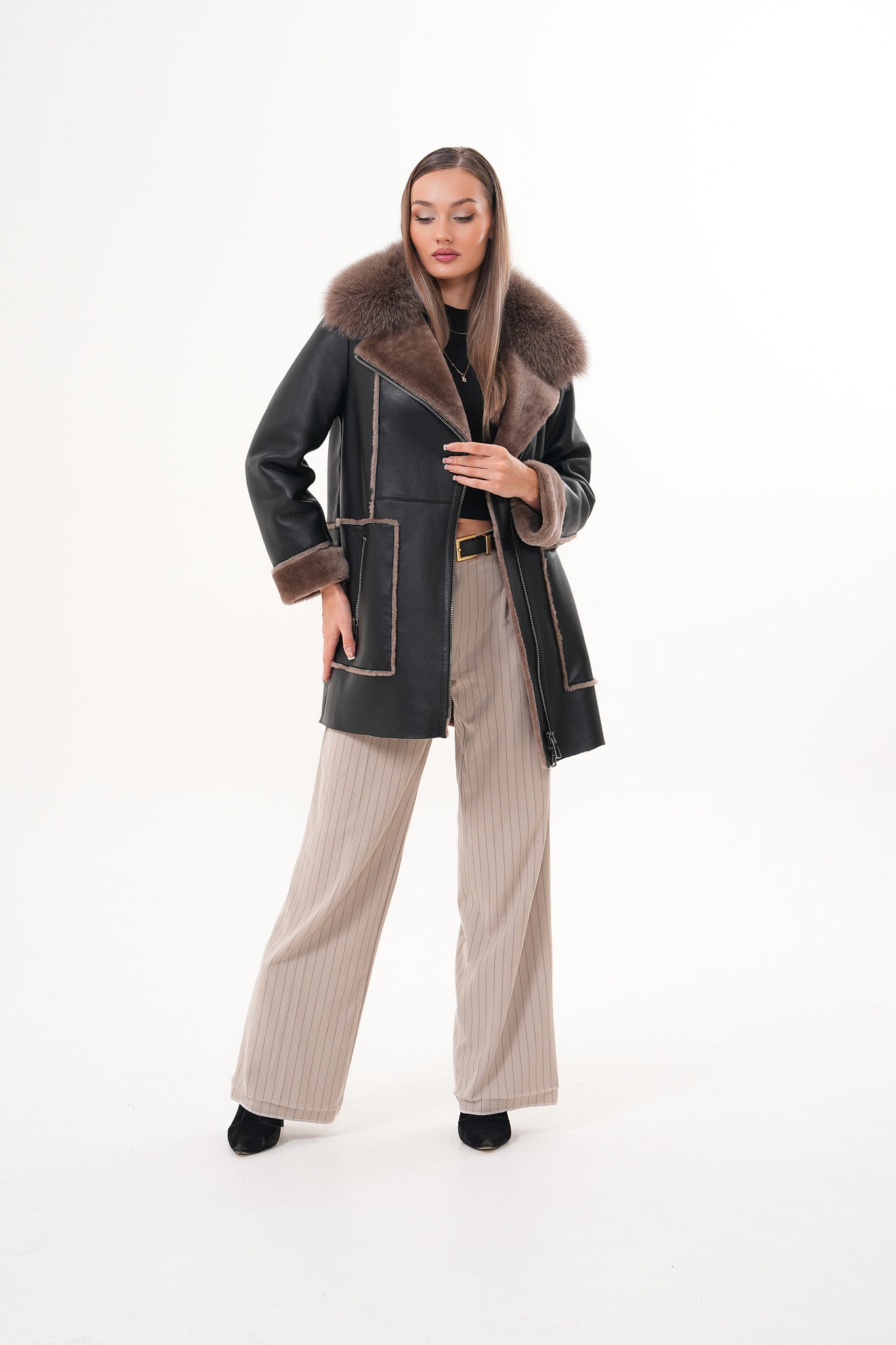 The Avalon Shearling Black Leather Women Jacket