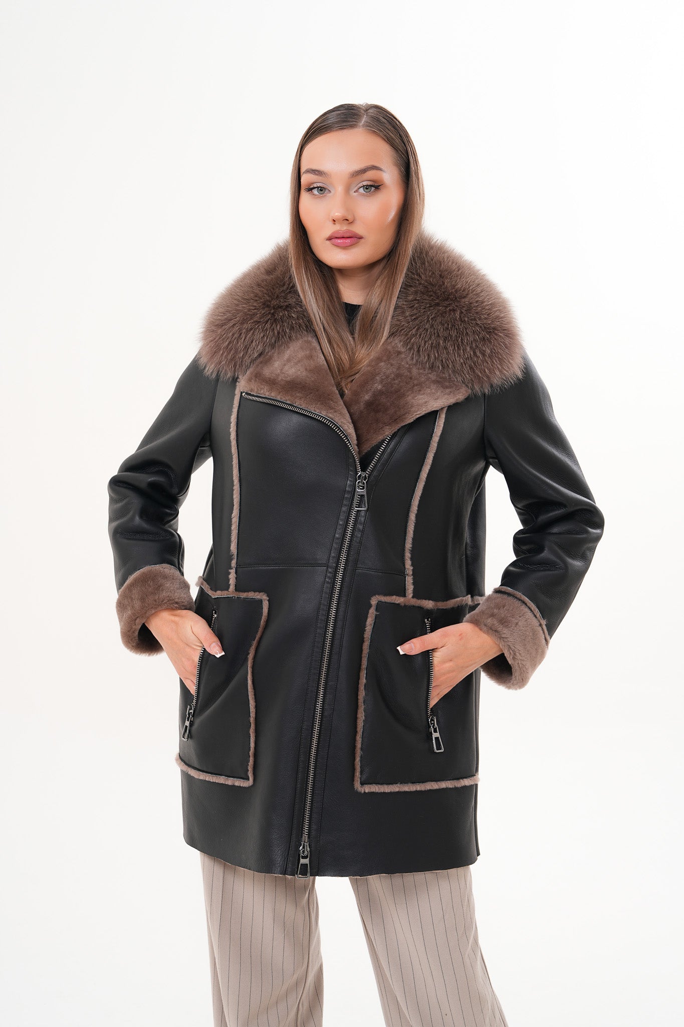 The Avalon Shearling Black Leather Women Jacket