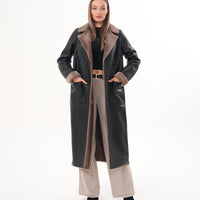 The Florence Long Shearling Black Leather Women Jacket