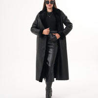 The Raven Long Shearling Black Leather Women Leather Jacket