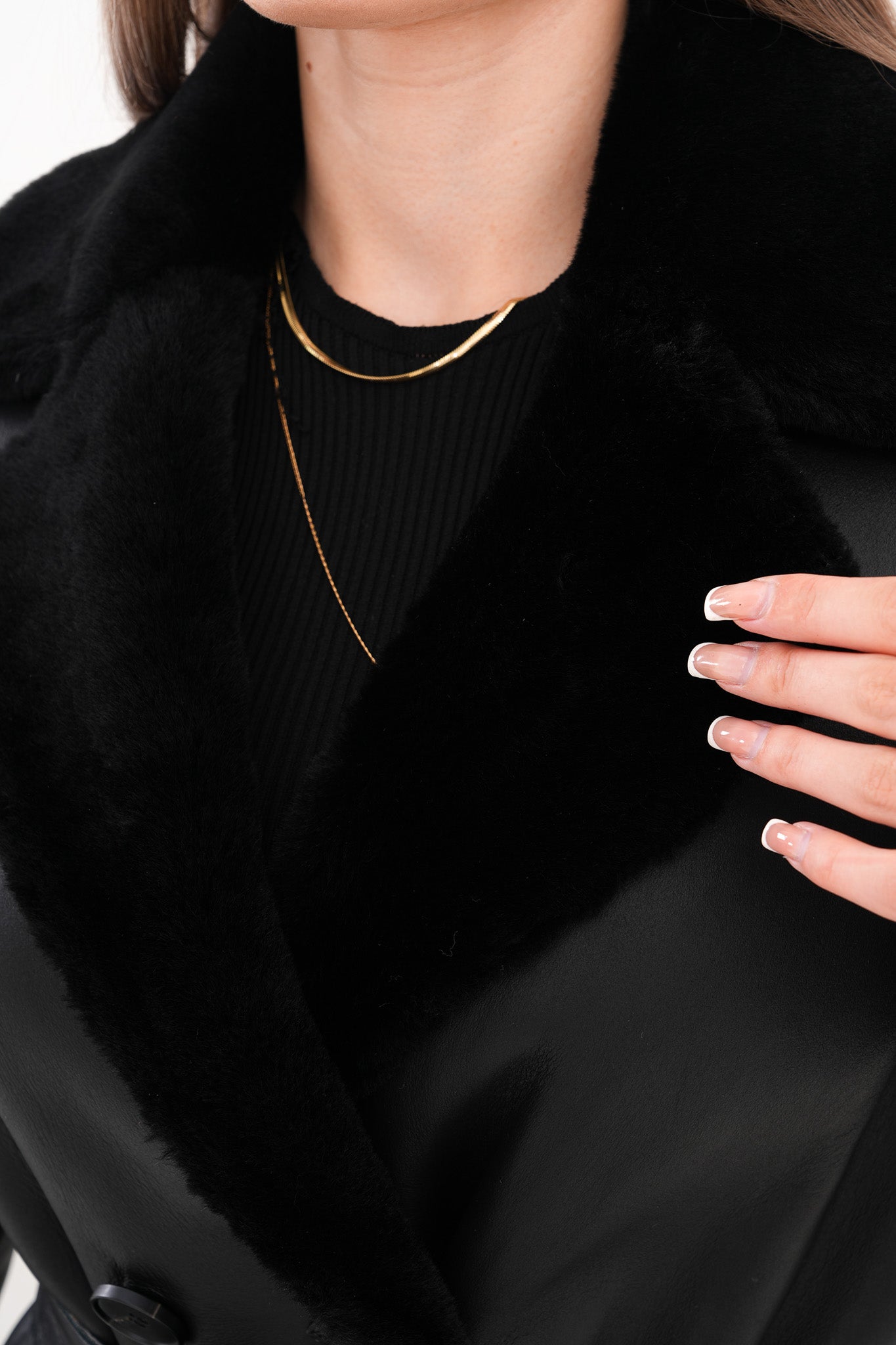 The Raven Long Shearling Black Leather Women Leather Jacket