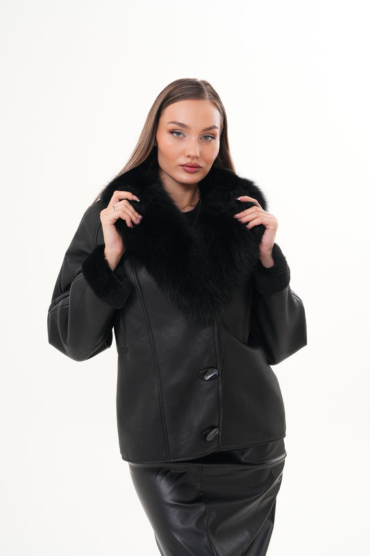 The Estelle Black Shearling Leather Women Jacket