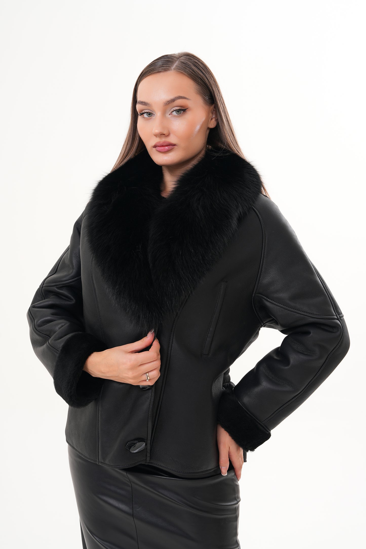 The Estelle Black Shearling Leather Women Jacket
