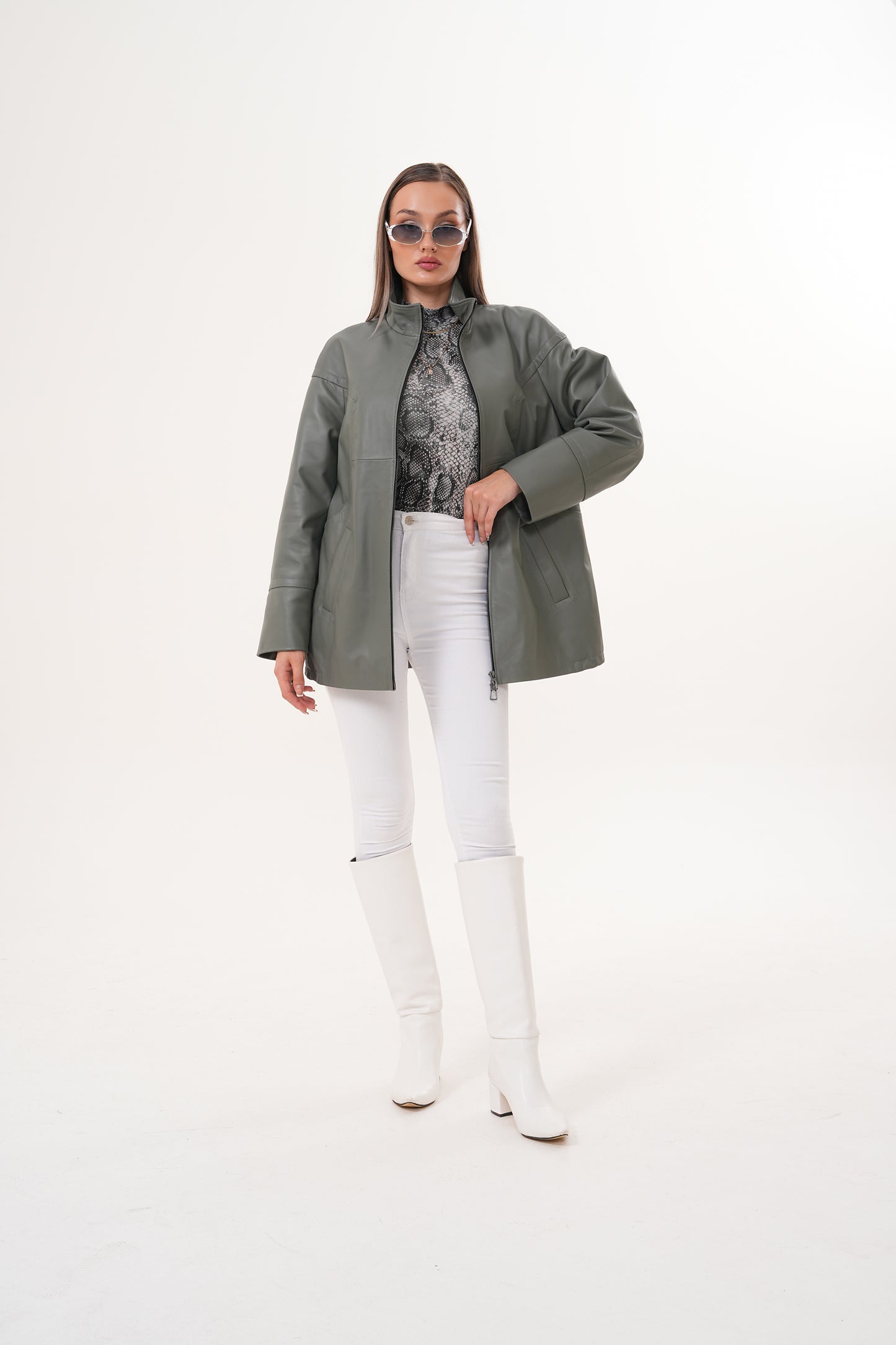 The Sierra Olive Green Leather Women Jacket