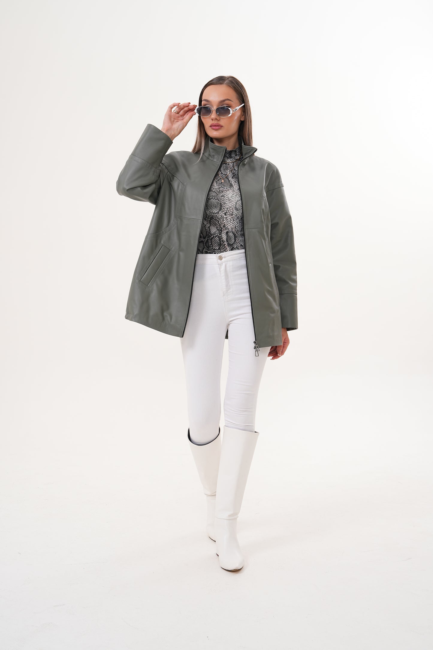 The Sierra Olive Green Leather Women Jacket