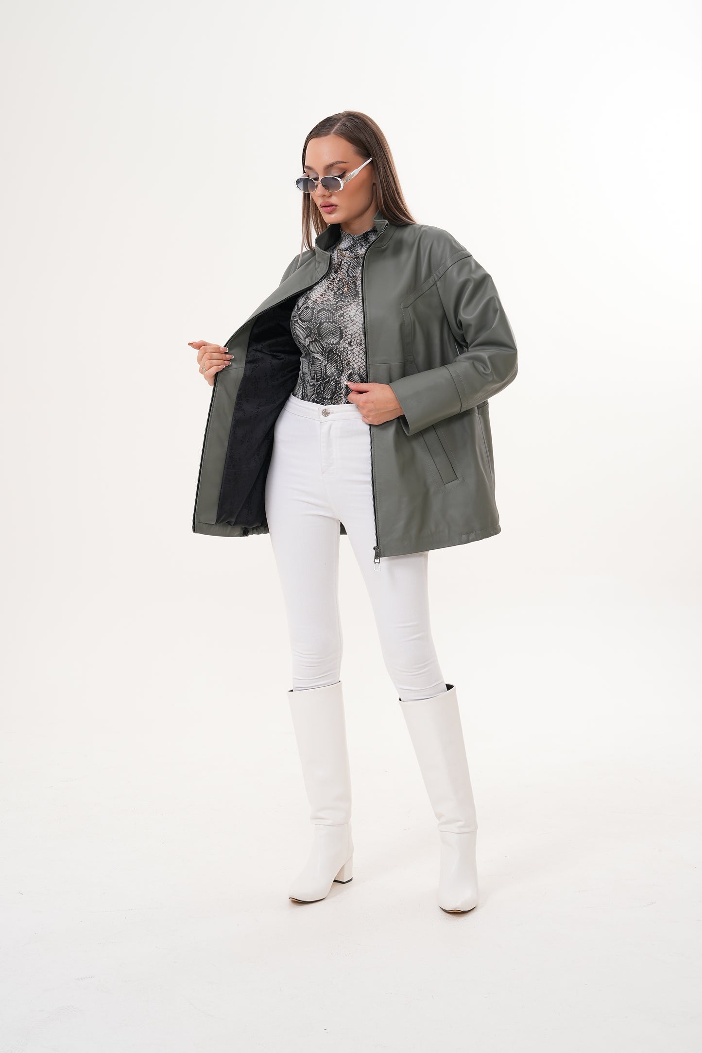The Sierra Olive Green Leather Women Jacket