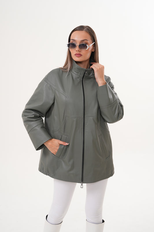 The Sierra Olive Green Leather Women Jacket