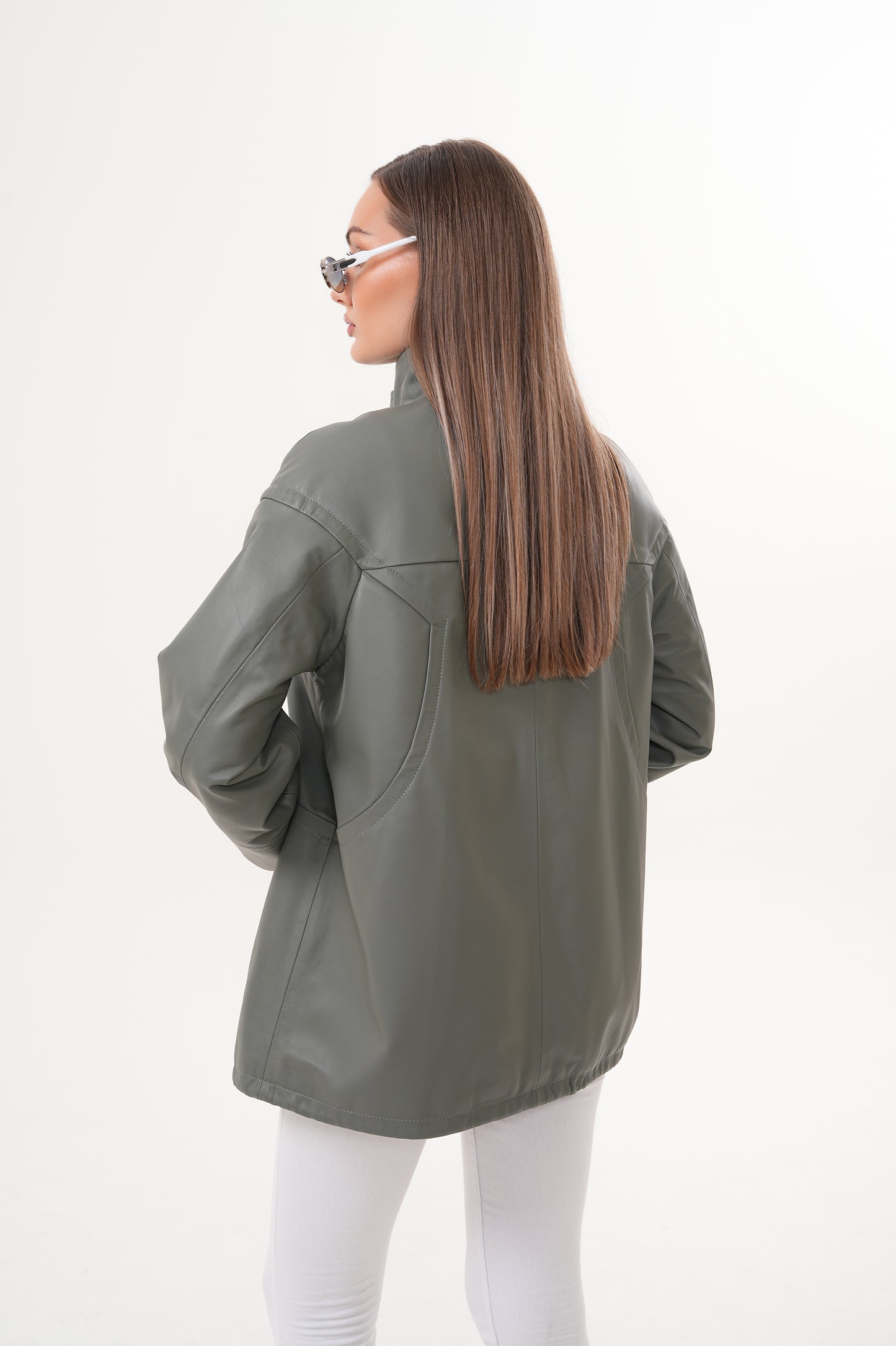 The Sierra Olive Green Leather Women Jacket