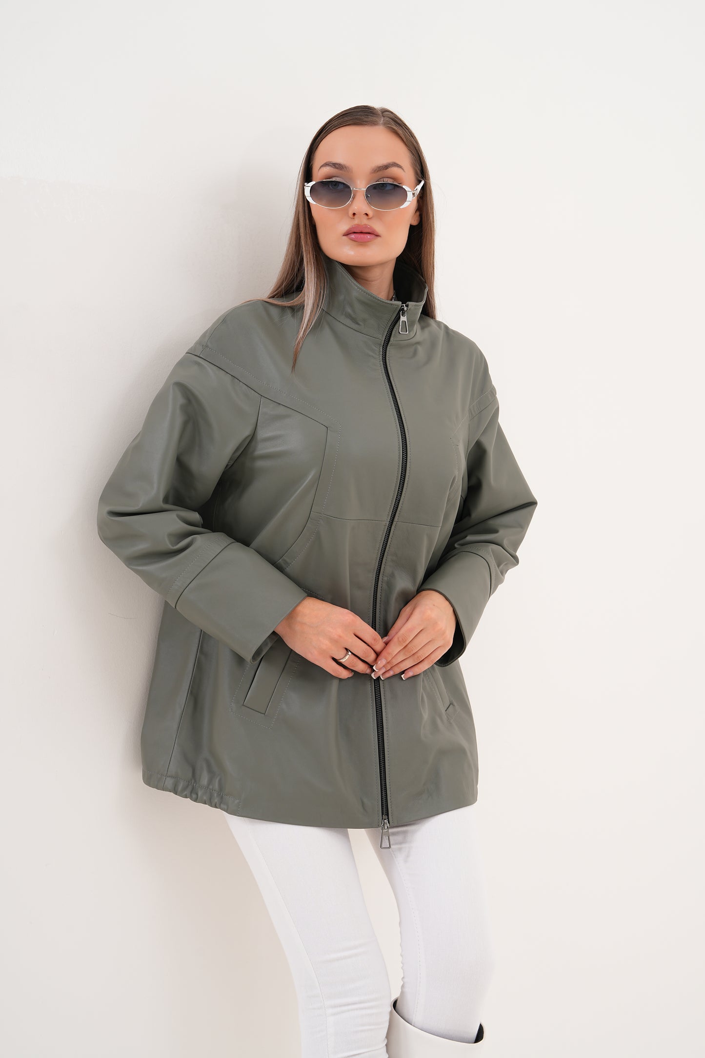 The Sierra Olive Green Leather Women Jacket