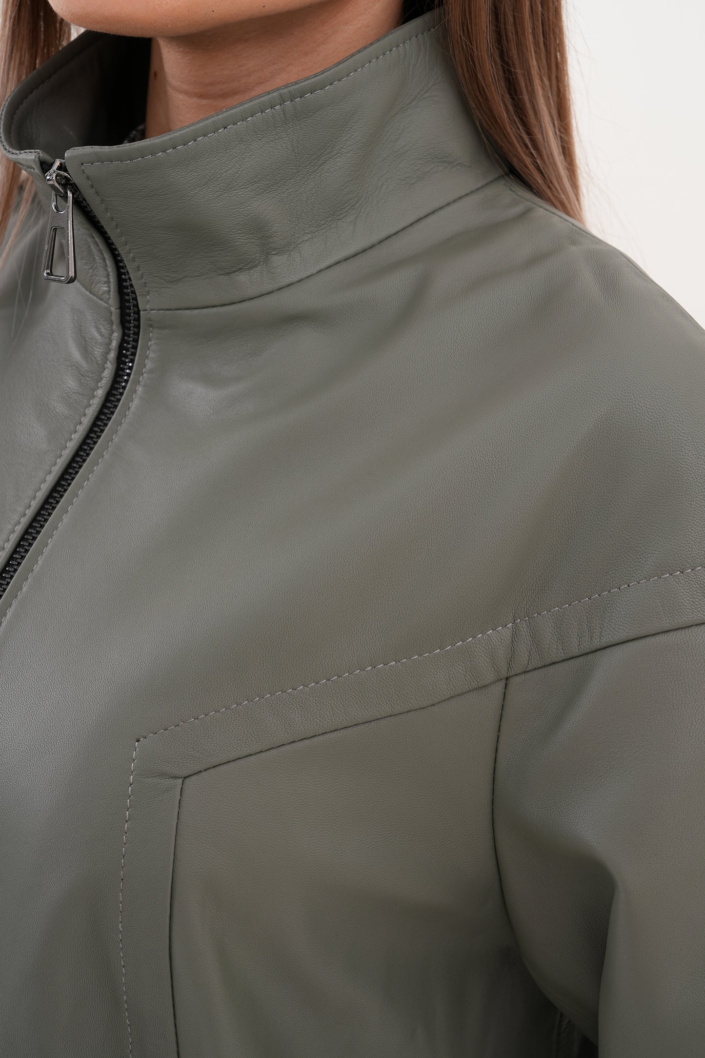 The Sierra Olive Green Leather Women Jacket