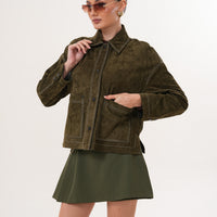 The Solviera Reversible Olive Suede Leather Jacket