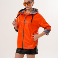 The Nyxara Reversible Hooded Orange Leather Jacket