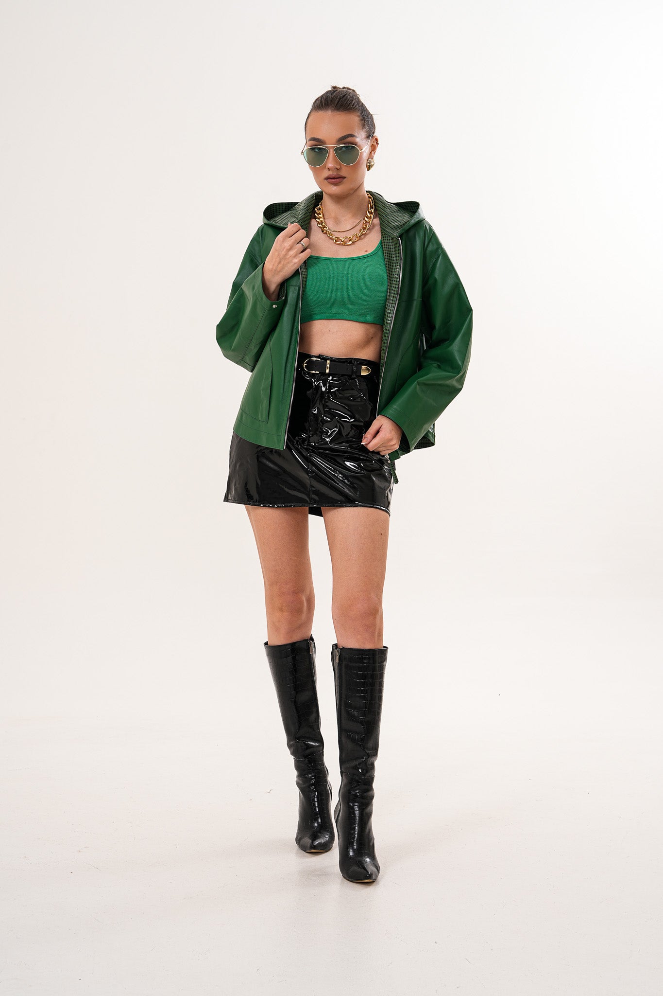 La chaqueta reversible de cuero para mujer Calyra – Verde esmeralda