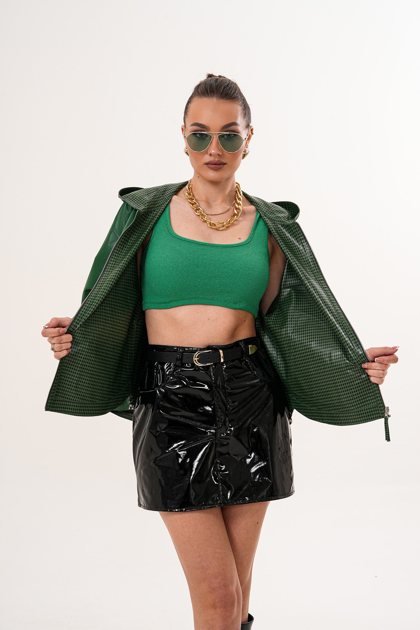 La chaqueta reversible de cuero para mujer Calyra – Verde esmeralda