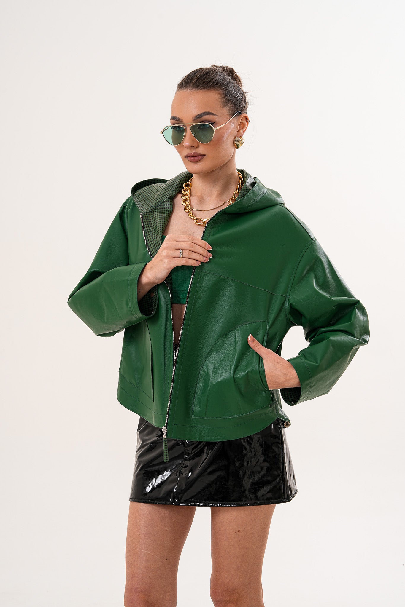 La chaqueta reversible de cuero para mujer Calyra – Verde esmeralda