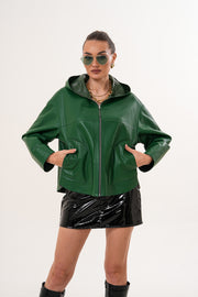 سترة نسائية قابلة للارتداء بالعكس من Calyra — جلد، لون أخضر زمردي