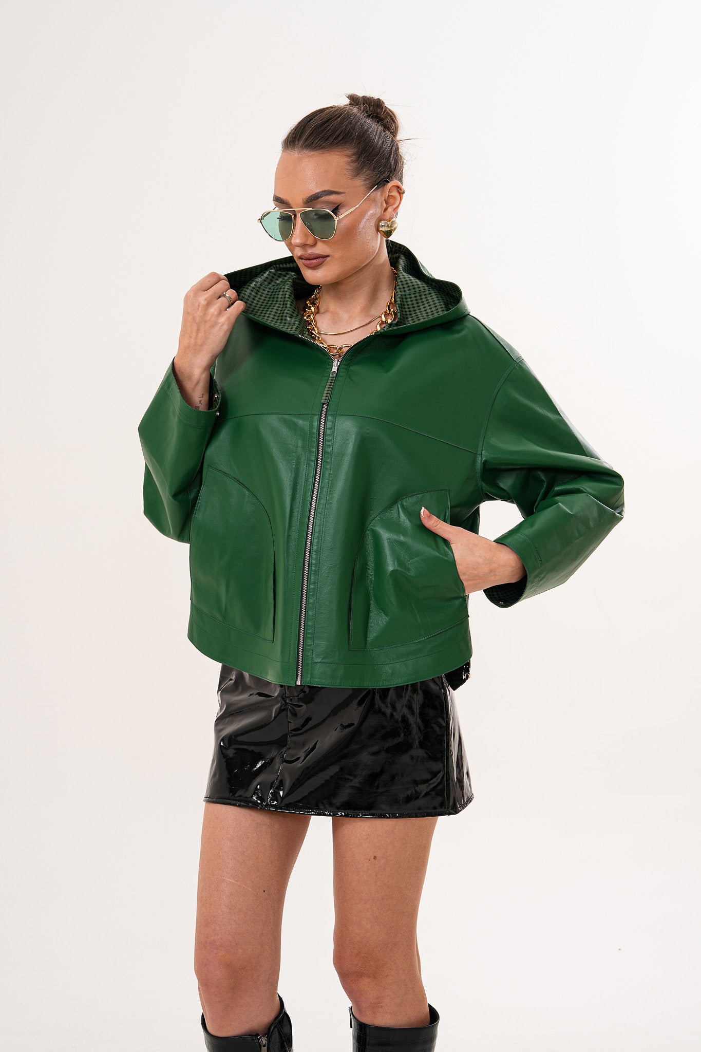 La chaqueta reversible de cuero para mujer Calyra – Verde esmeralda