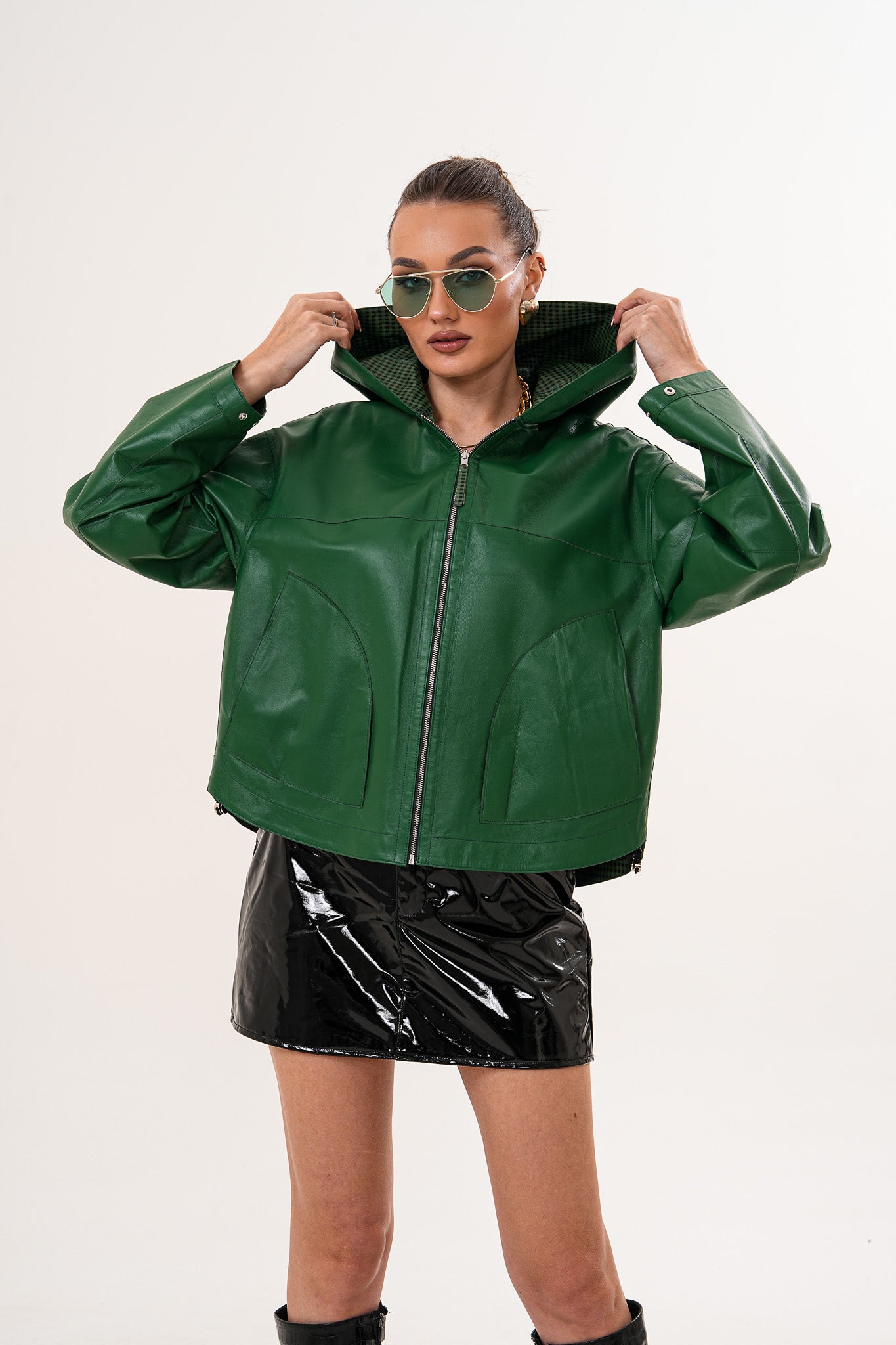 La chaqueta reversible de cuero para mujer Calyra – Verde esmeralda