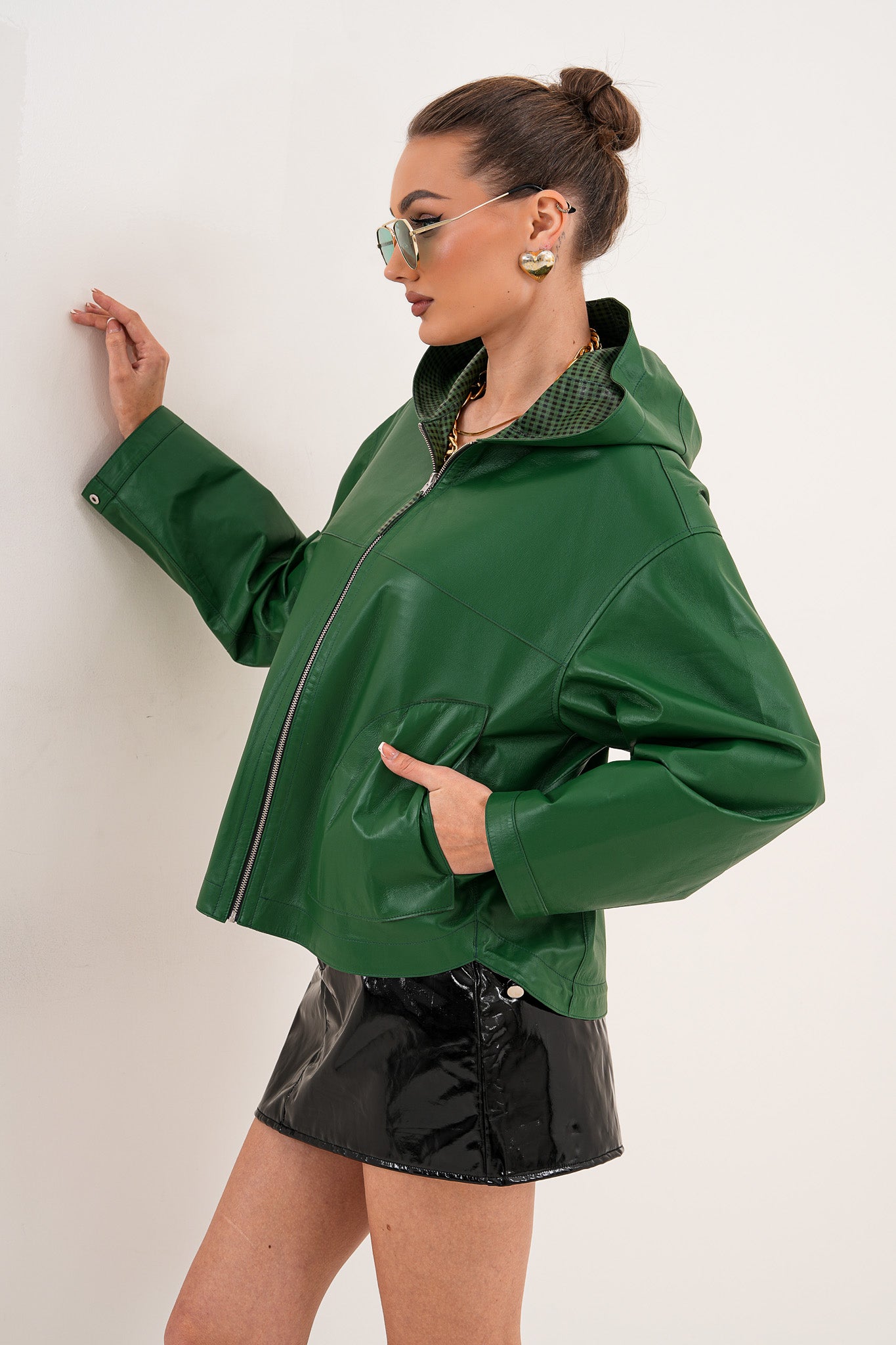 La chaqueta reversible de cuero para mujer Calyra – Verde esmeralda