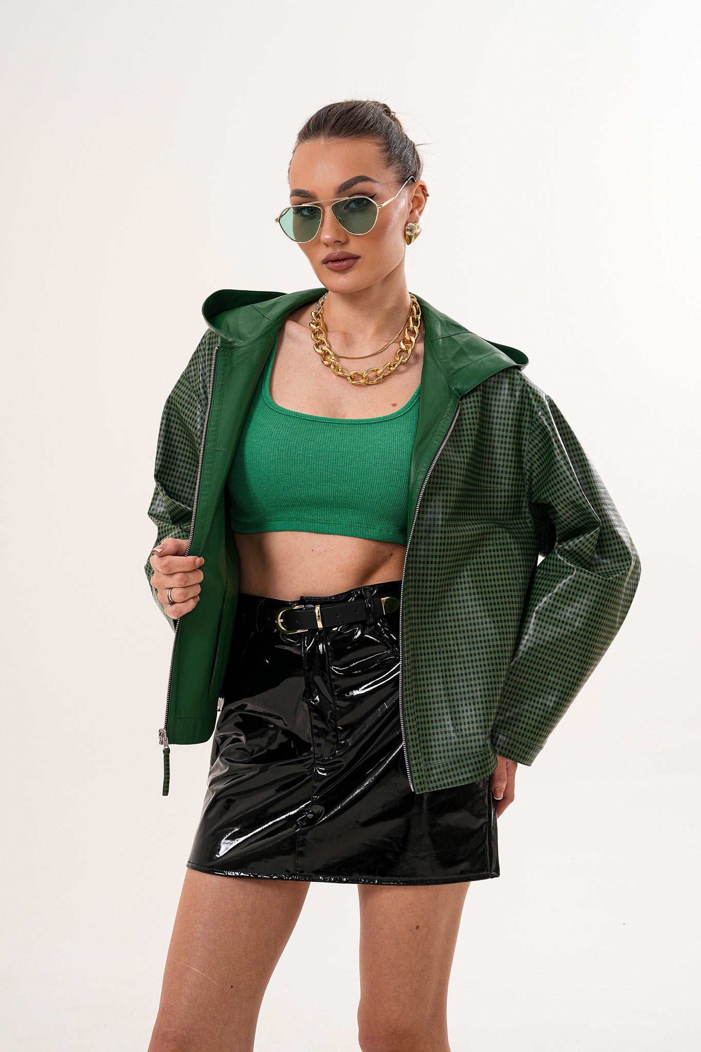 La chaqueta reversible de cuero para mujer Calyra – Verde esmeralda