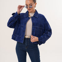 The Velmira Reversible Navy Blue Suede Leather Jacket