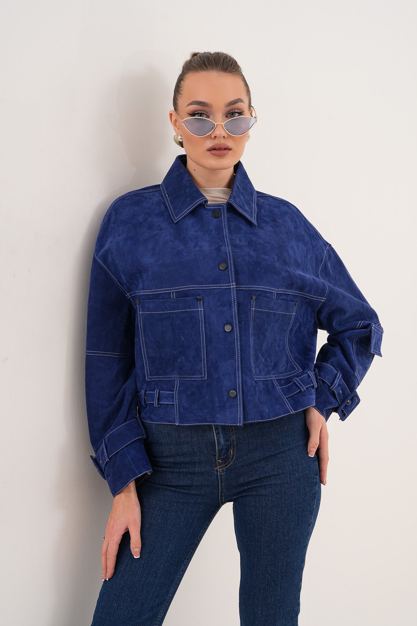 The Velmira Reversible Navy Blue Suede Leather Jacket