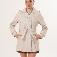 جاكيت ترنش نسائي من الجلد باللون البيج الفاتح Caelith