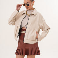 The Elvoria Reversible Beige Leather Jacket