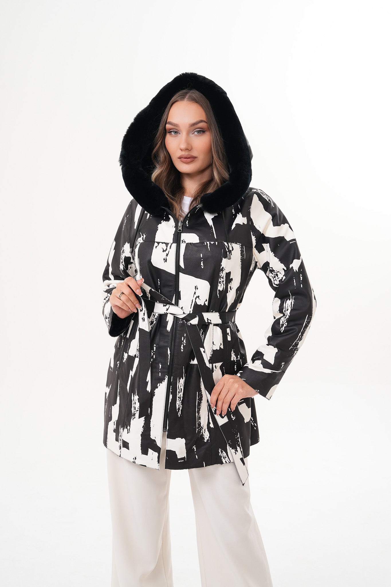 The Prisma Black & White Leather Women Jacket