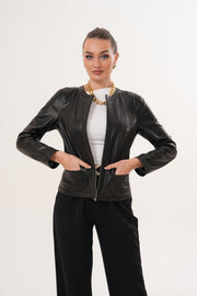 The Nyvessa Black Leather Women Jacket