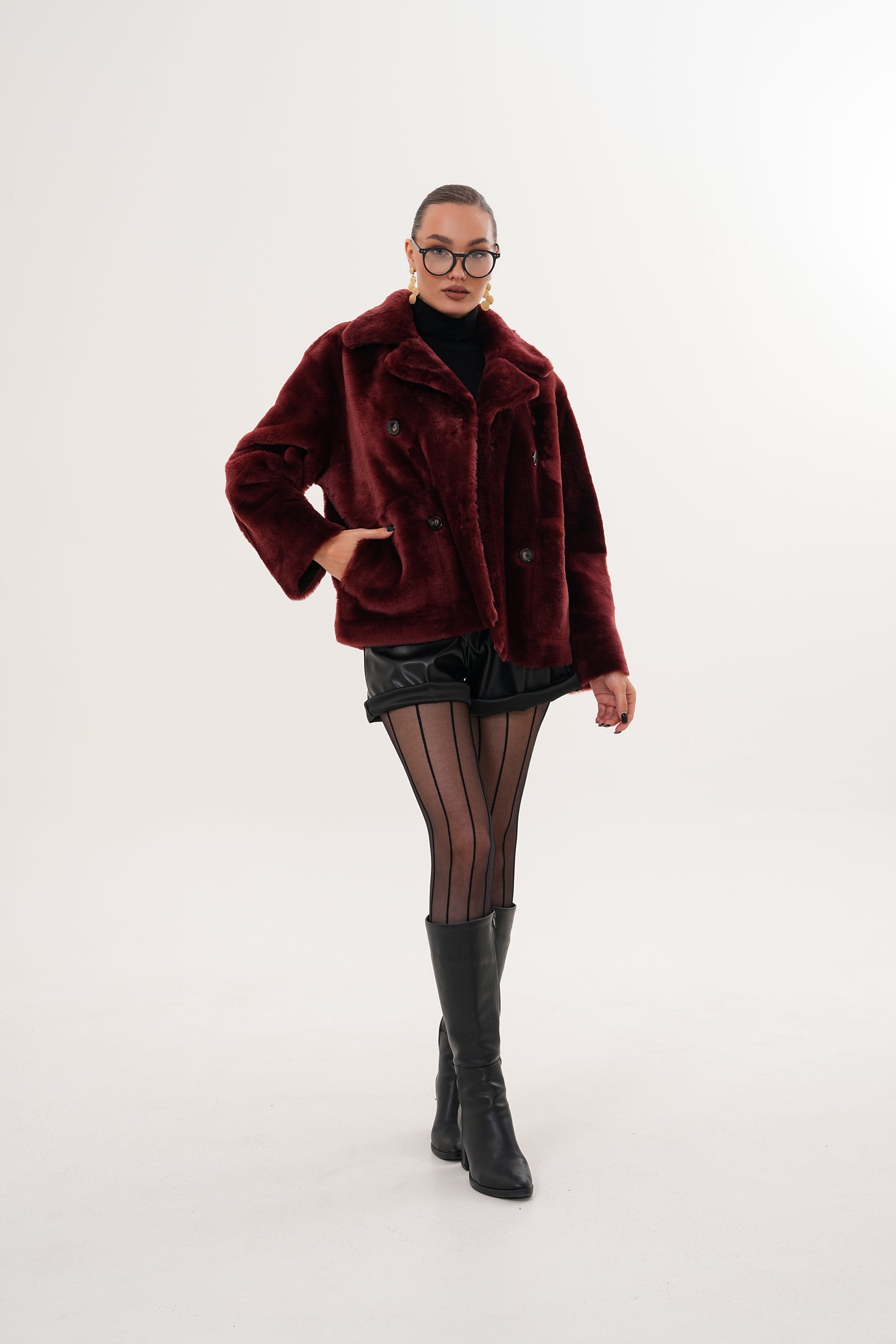 The Bordeaux Burgundy Reversible Shearling Leather Women Jacket