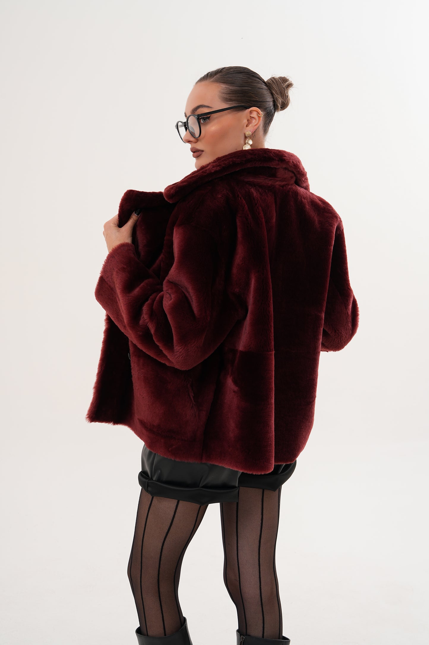 The Bordeaux Burgundy Reversible Shearling Leather Women Jacket