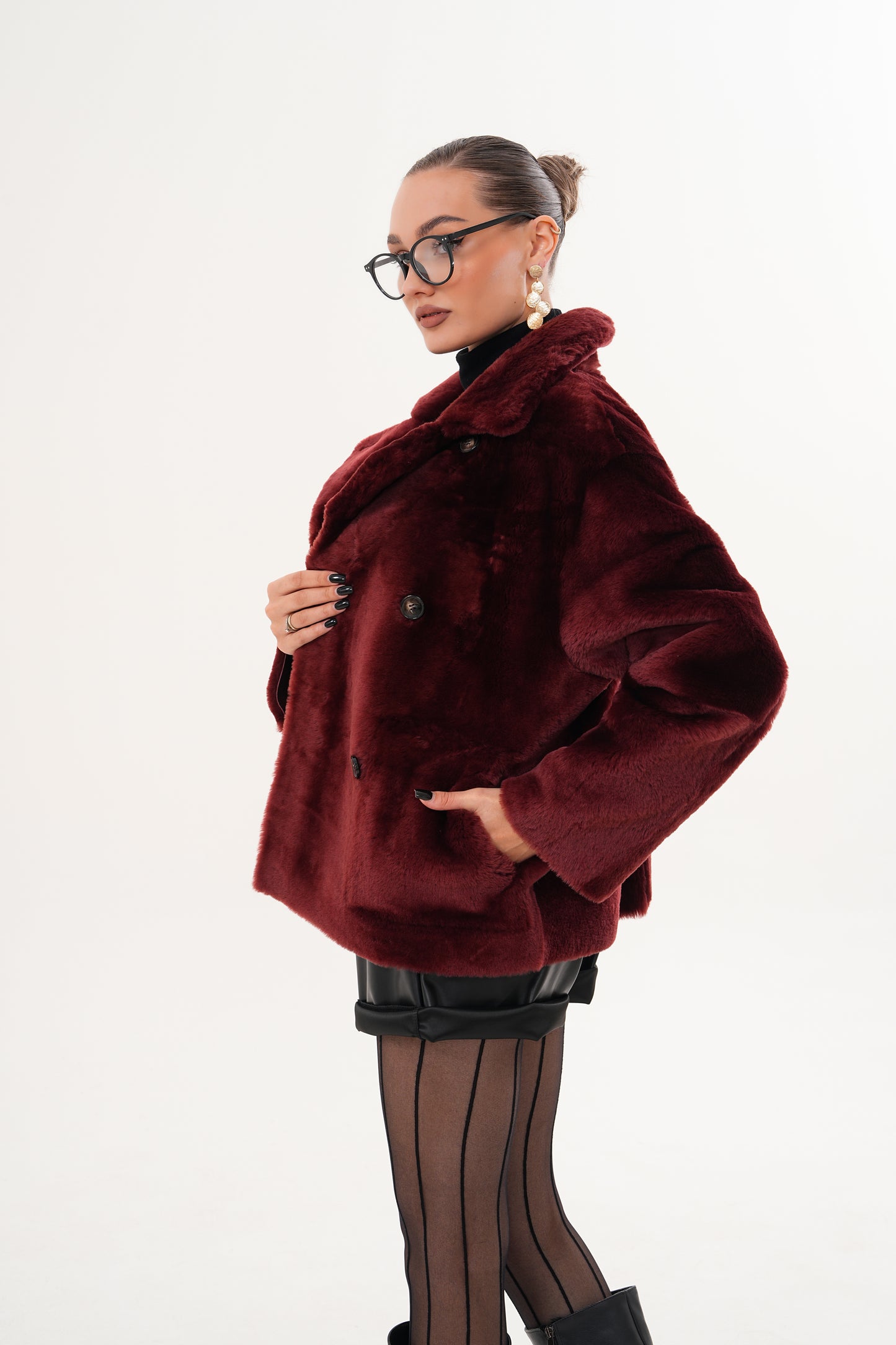 The Bordeaux Burgundy Reversible Shearling Leather Women Jacket