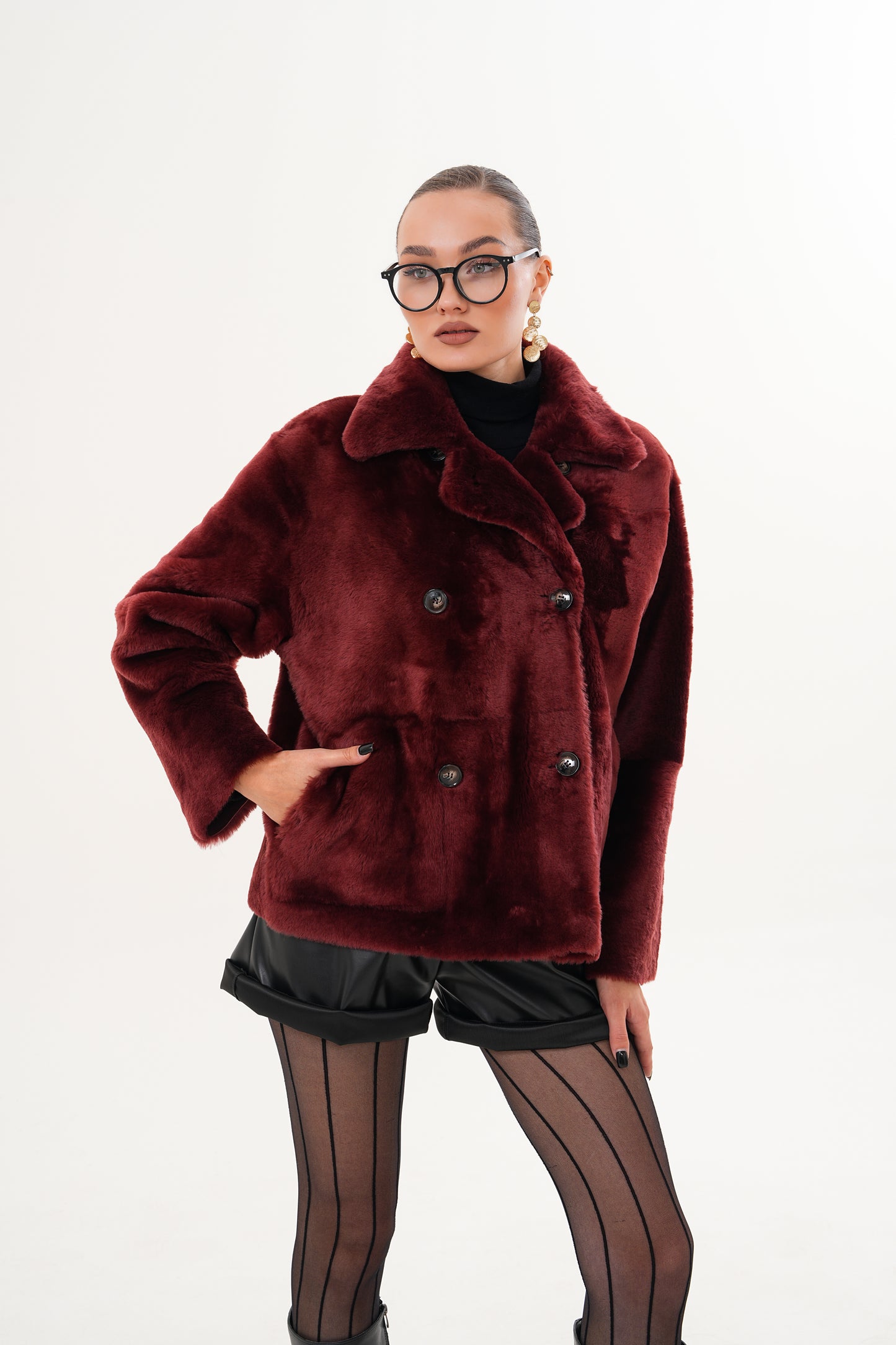 The Bordeaux Burgundy Reversible Shearling Leather Women Jacket