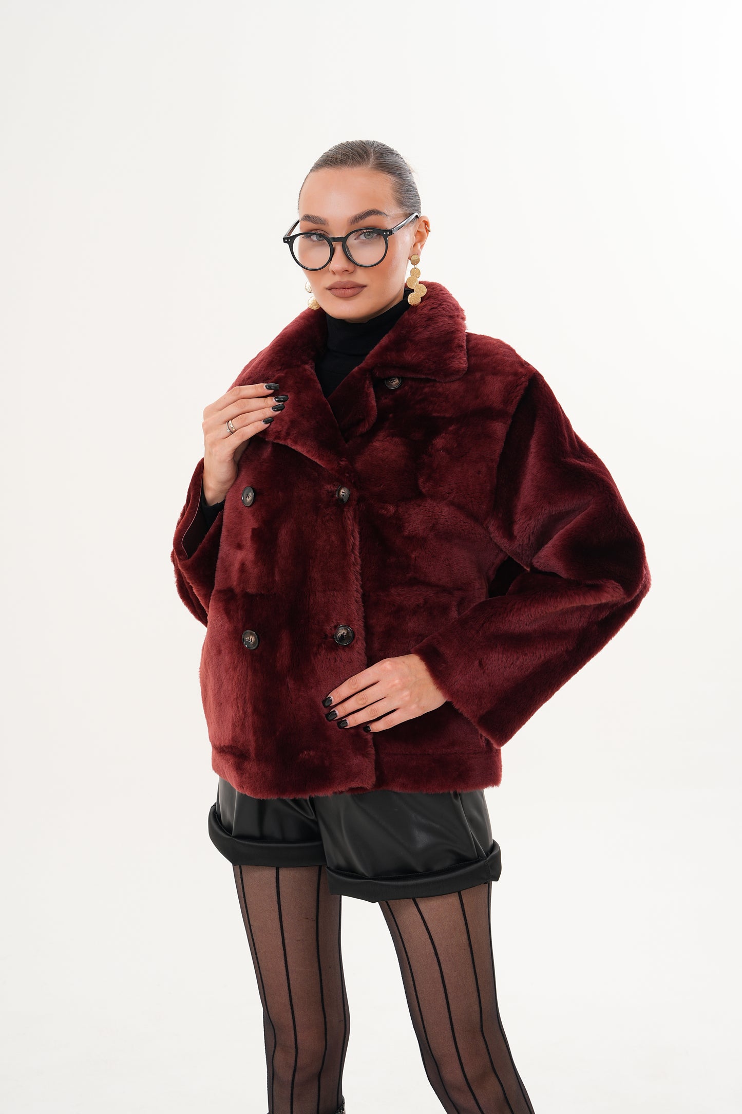 The Bordeaux Burgundy Reversible Shearling Leather Women Jacket