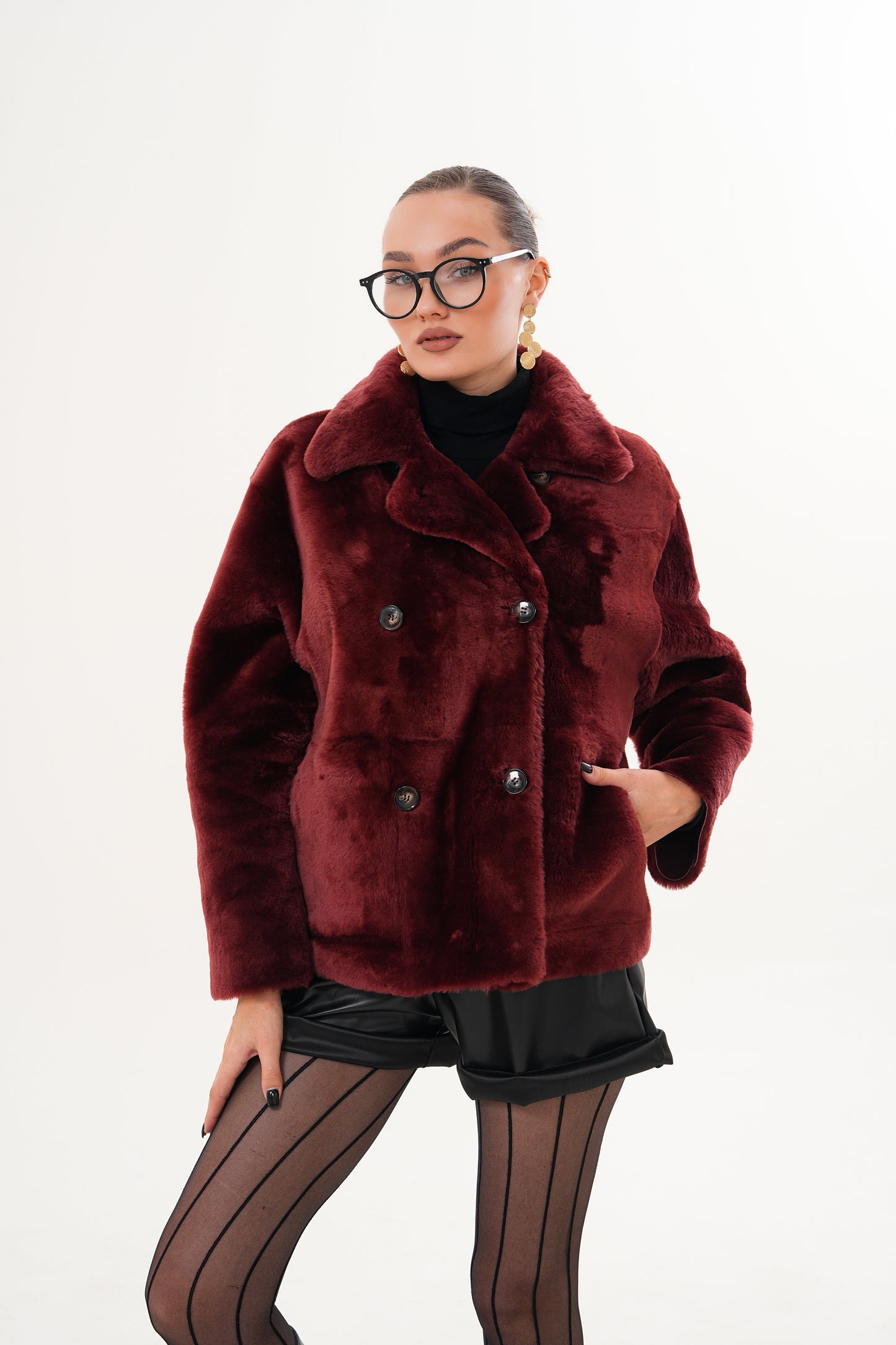 The Bordeaux Burgundy Reversible Shearling Leather Women Jacket