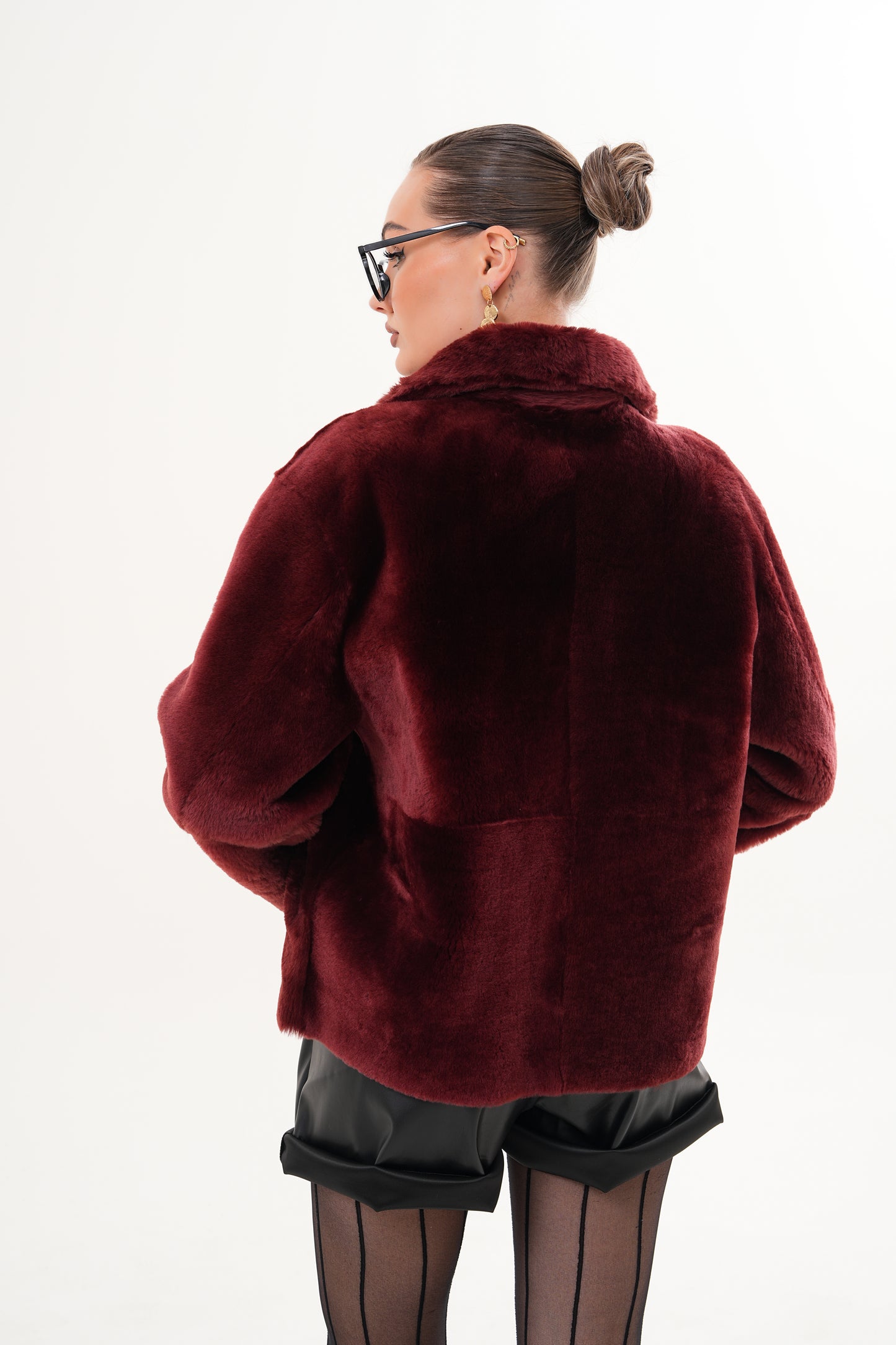 The Bordeaux Burgundy Reversible Shearling Leather Women Jacket