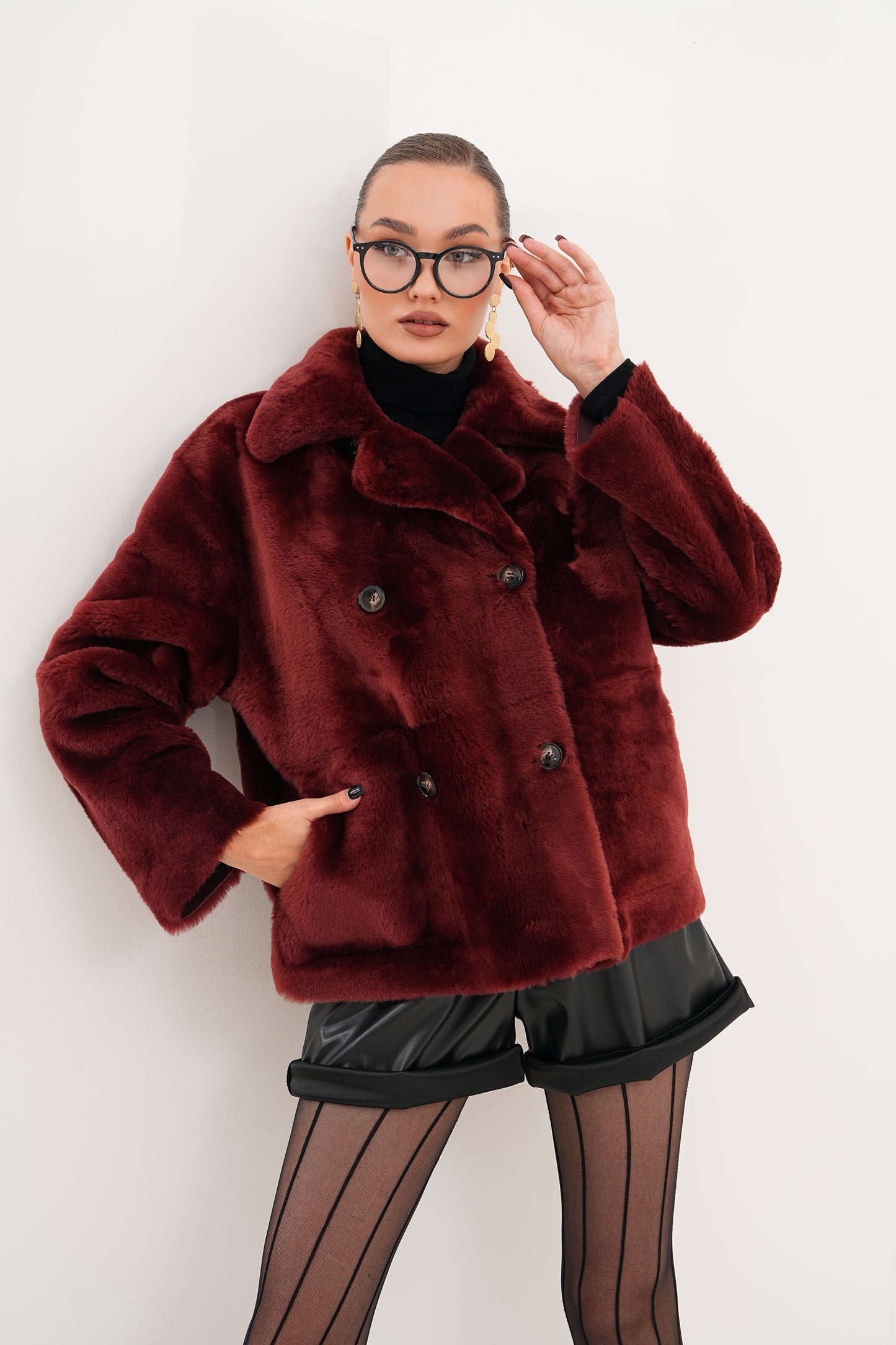 The Bordeaux Burgundy Reversible Shearling Leather Women Jacket