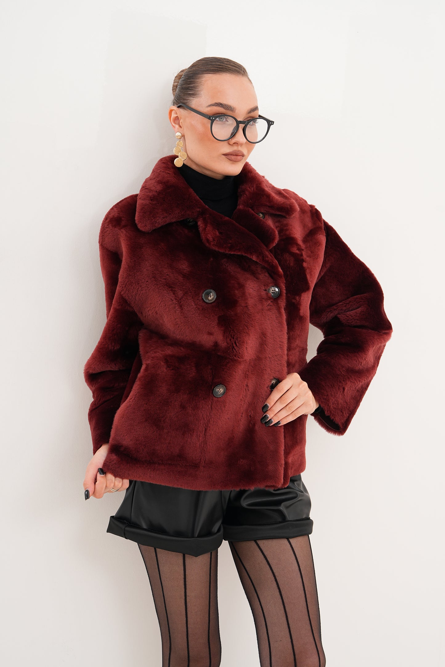The Bordeaux Burgundy Reversible Shearling Leather Women Jacket