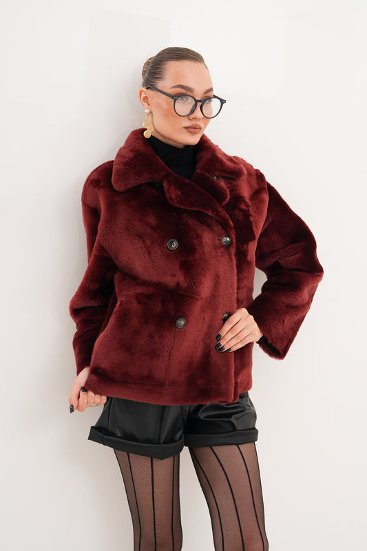 The Bordeaux Burgundy Reversible Shearling Leather Women Jacket