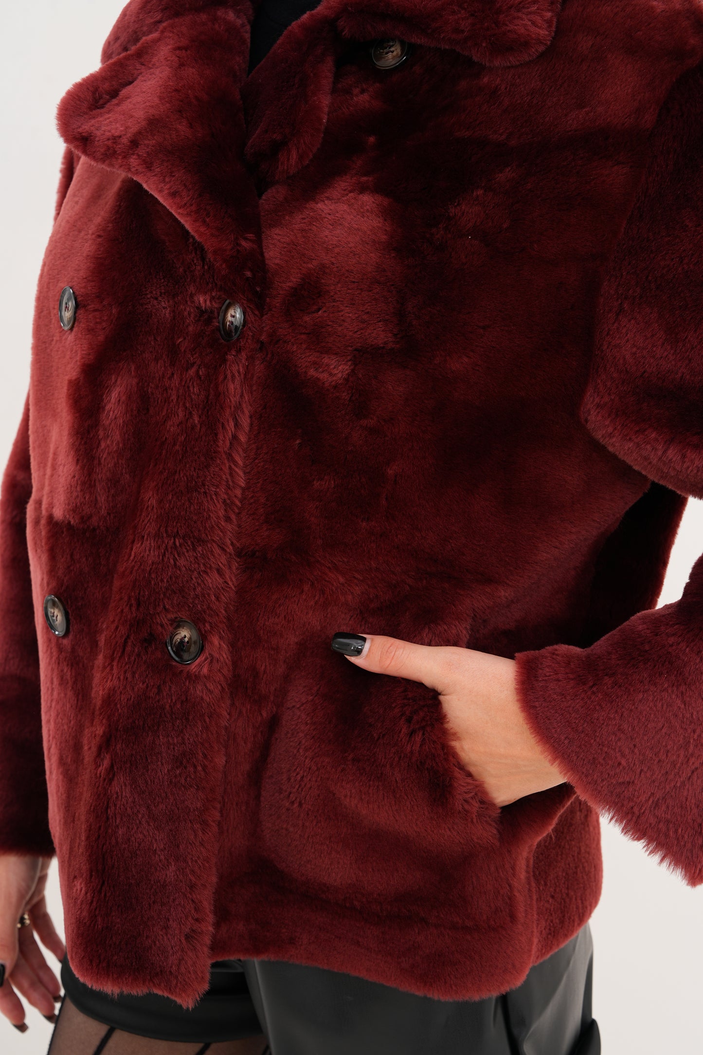 The Bordeaux Burgundy Reversible Shearling Leather Women Jacket