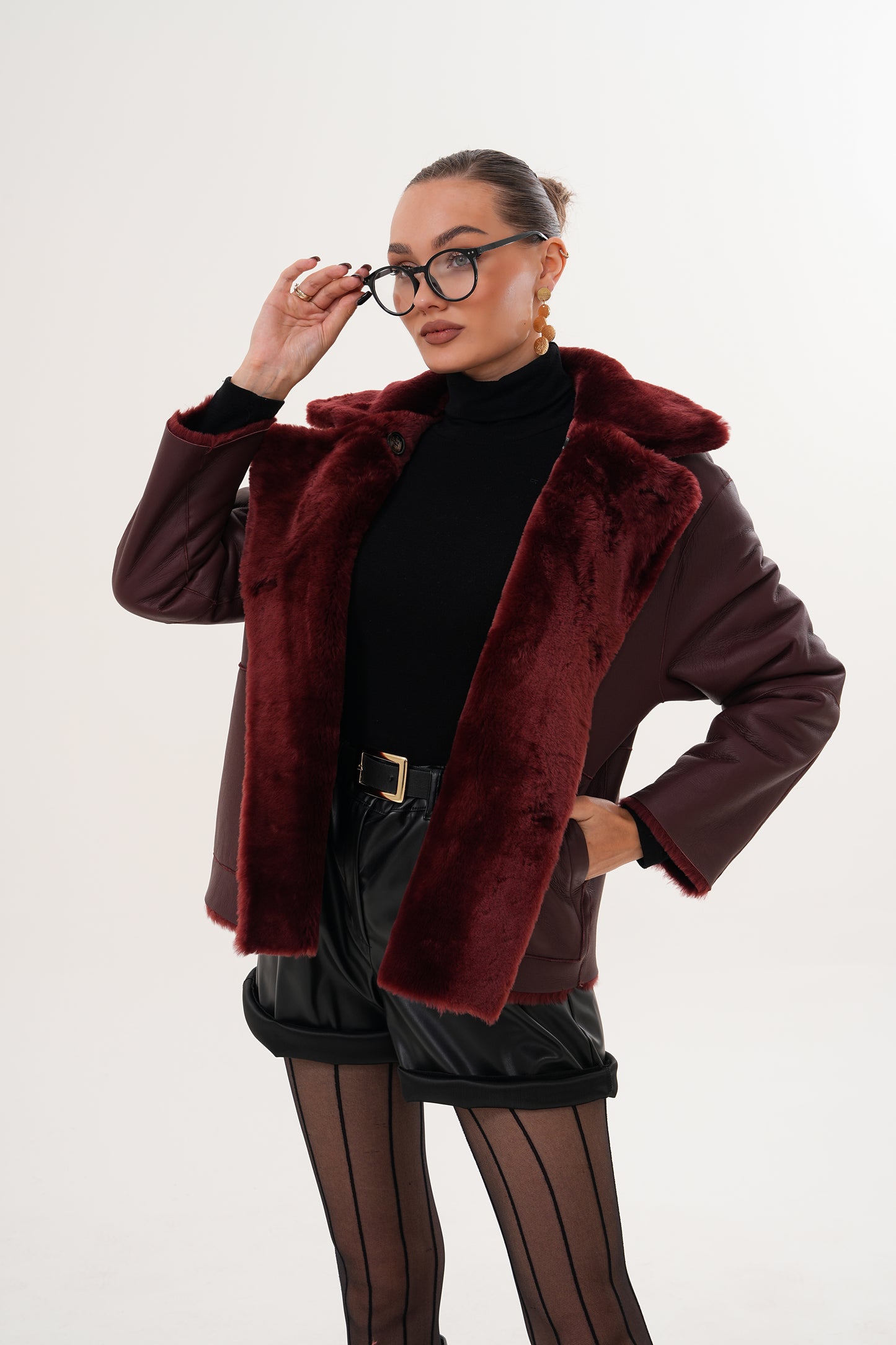 The Bordeaux Burgundy Reversible Shearling Leather Women Jacket