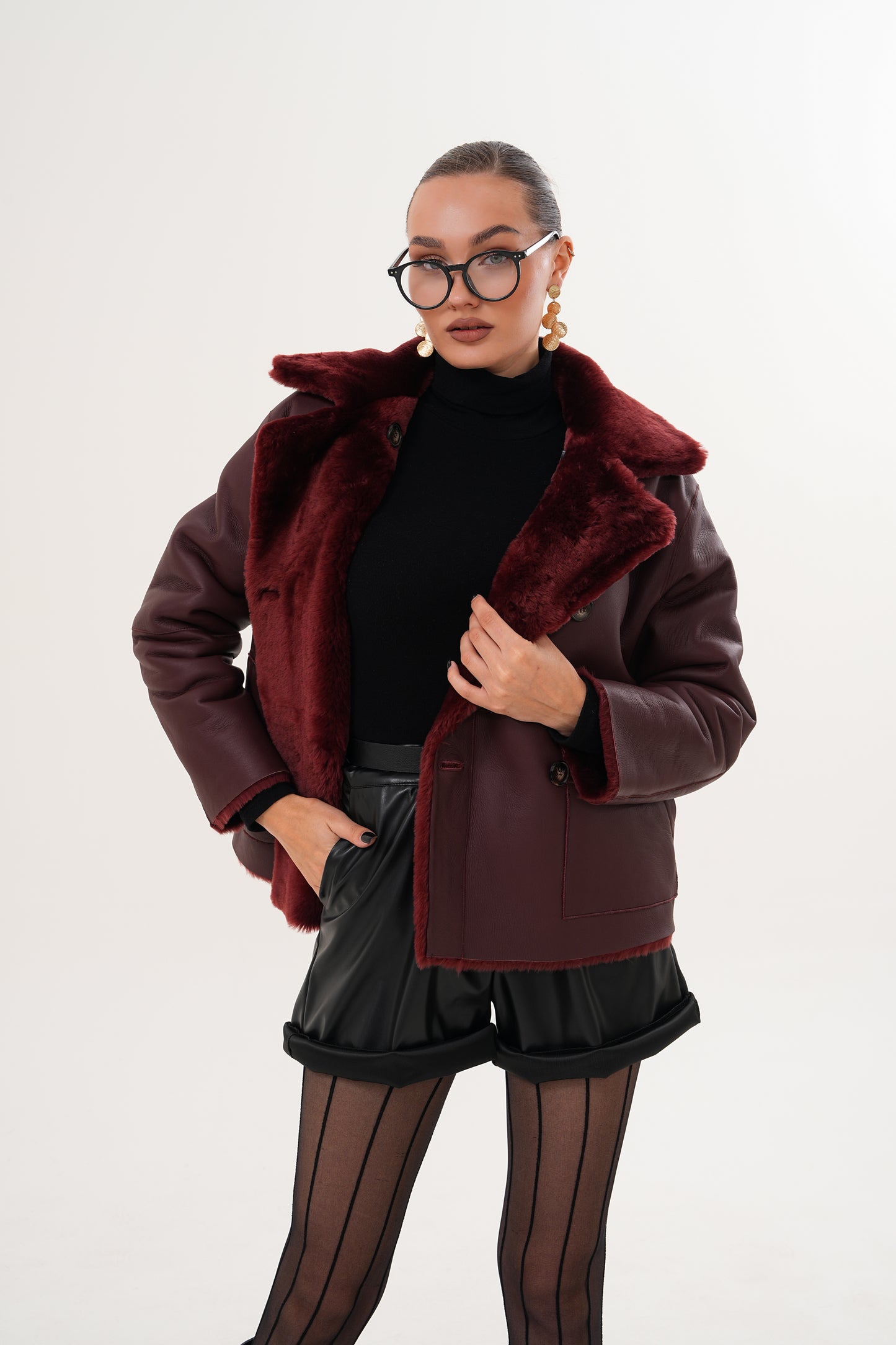 The Bordeaux Burgundy Reversible Shearling Leather Women Jacket