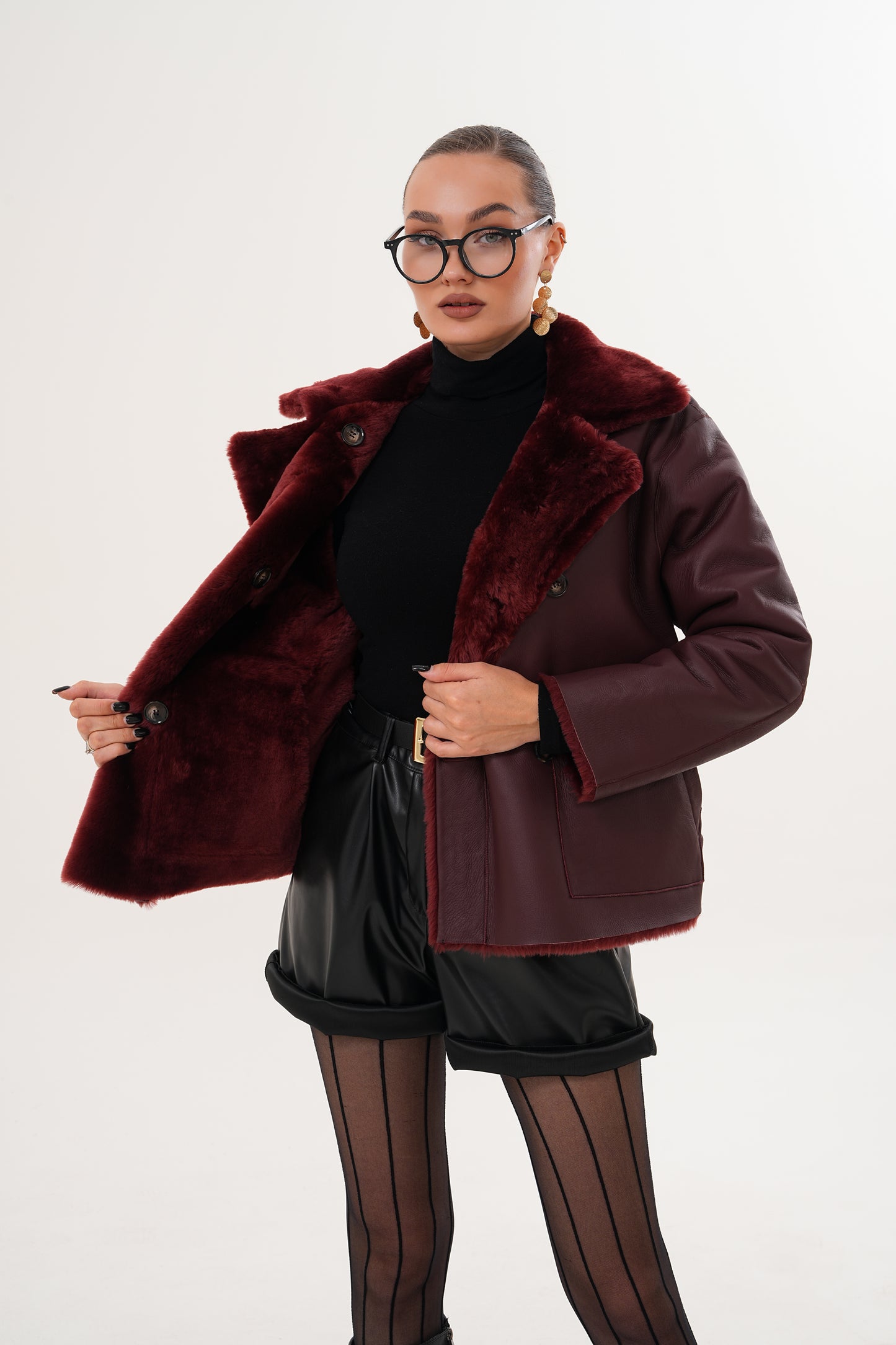 The Bordeaux Burgundy Reversible Shearling Leather Women Jacket