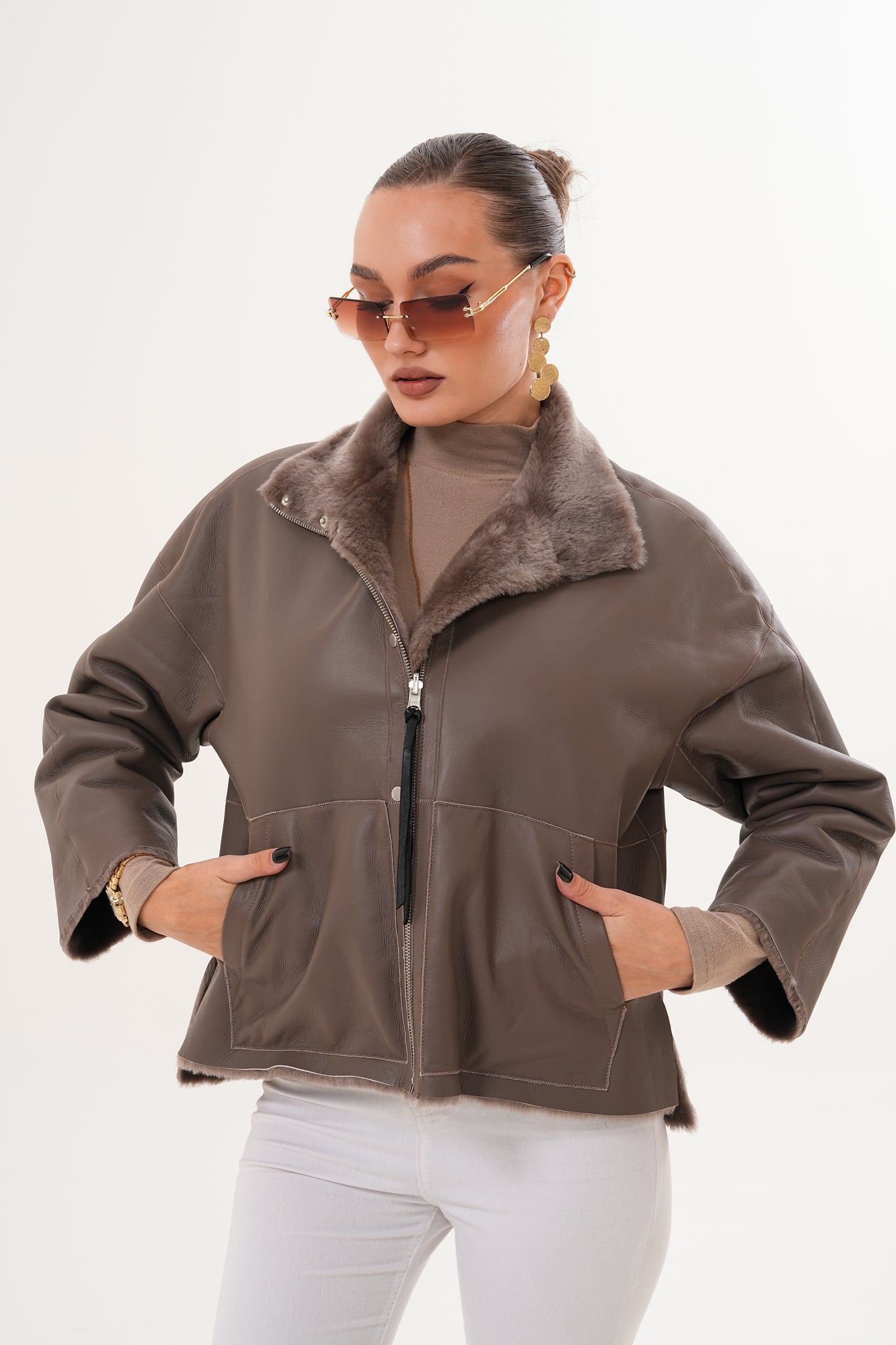 The Geneva Reversible Shearling Leather Women Jacket
