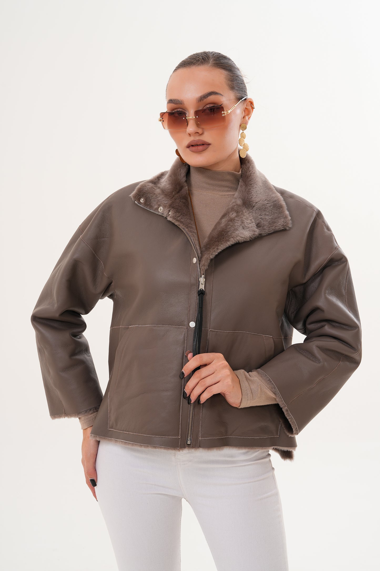 The Geneva Reversible Shearling Leather Women Jacket