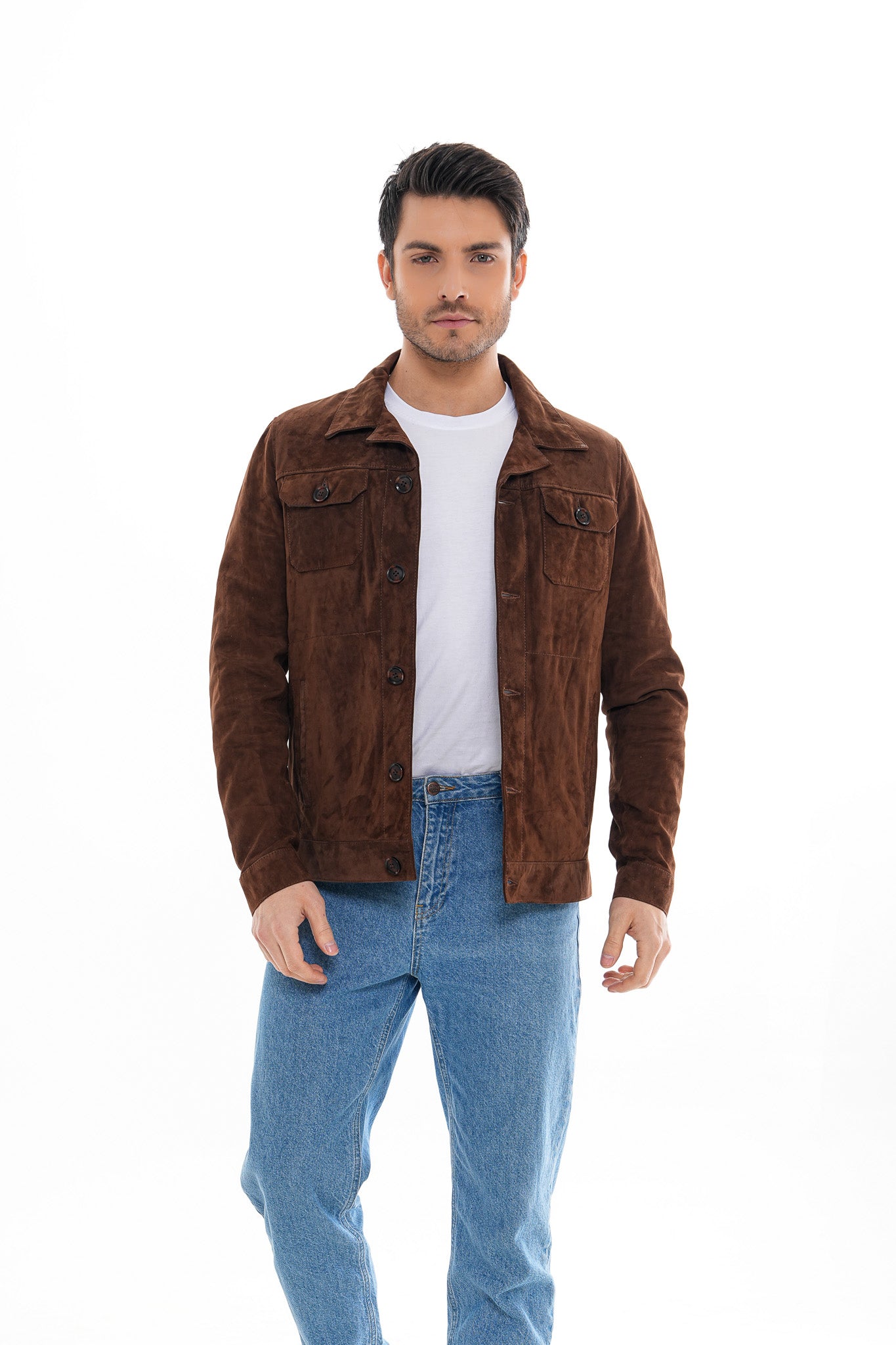 The Azzuro Suede Brown Leather Jacket